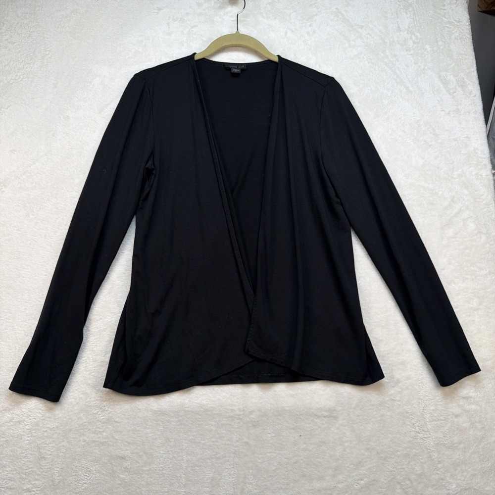J Jill Open Front‎ Cardigan Black Drape Lightweight Layer Workwear Womens XS